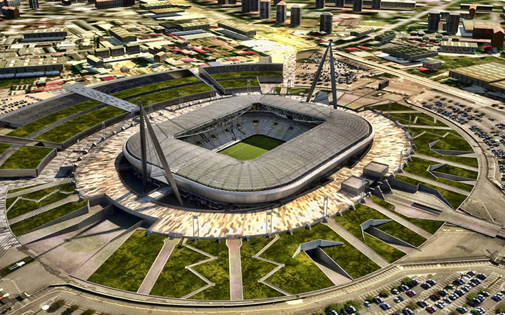 Allianz Stadyumu, Juventus Stadyumu, havadan g&#246;r&#252;n&#252;m&#252;, Futbol Stadyumu, futbol, Juventus Arena&#39;da, İtalya, Juventus yeni Stadı