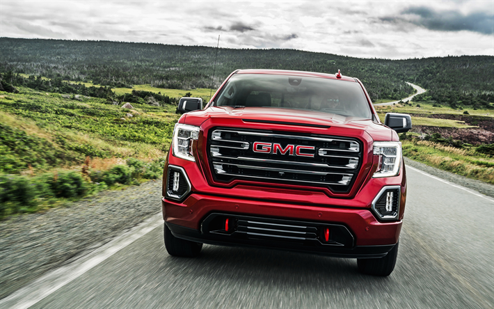 gmc sierra at4, 2019, vorderansicht, new red sierra, amerikanische pickup-trucks, usa, gmc
