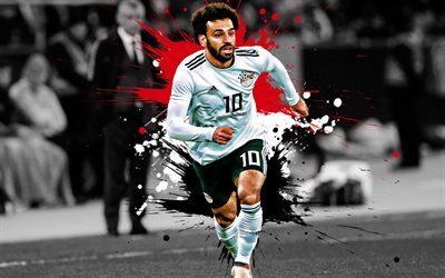 Mohamed Salah, 4k, Egiziano giocatore di calcio, nazionale di calcio Egiziana squadra, attaccante, rosso-nero schizzi di vernice, arte creativa, Egitto, calcio, Mo Salah, Creativo, Bandiera Egiziana