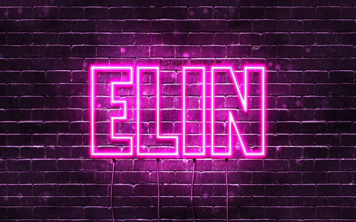 Elin, 4k, isimli duvar kağıtları, kadın isimleri, Elin adı, mor neon ışıkları, Mutlu Yıllar Elin, pop&#252;ler Hollandalı kadın isimleri, Elin ismiyle resim