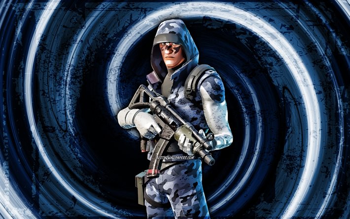 4k, Arctic Intel, blue grunge background, 2020 games, Fortnite, vortex, Fortnite characters, Arctic Intel Skin, Fortnite Battle Royale, Arctic Intel Fortnite