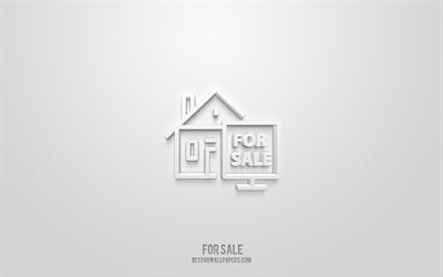 For Sale 3d icon, white background, 3d symbols, For Sale, Real estate icons, 3d icons, For Sale sign, Real estate 3d icons