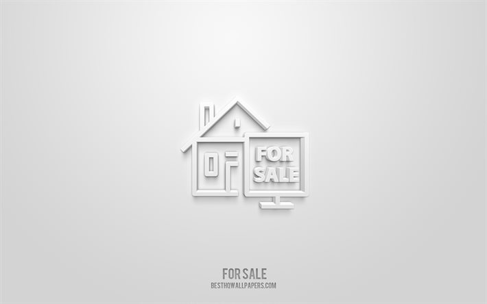For Sale 3d icon, white background, 3d symbols, For Sale, Real estate icons, 3d icons, For Sale sign, Real estate 3d icons