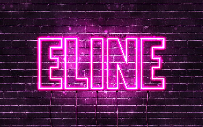 Eline, 4k, fonds d&#39;&#233;cran avec noms, noms f&#233;minins, nom Eline, n&#233;ons violets, joyeux anniversaire Eline, noms f&#233;minins n&#233;erlandais populaires, photo avec le nom Eline