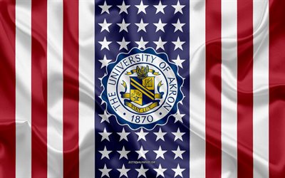 University of Akron Emblem, American Flag, University of Akron logo, Akron, Ohio, USA, University of Akron