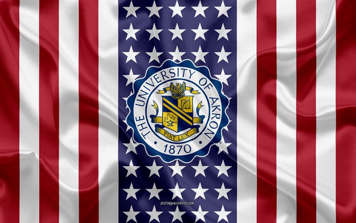 Embl&#232;me de l&#39;Universit&#233; d&#39;Akron, drapeau am&#233;ricain, logo de l&#39;Universit&#233; d&#39;Akron, Akron, Ohio, &#201;tats-Unis, Universit&#233; d&#39;Akron