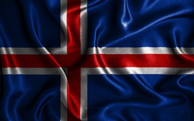 İzlanda bayrağı, 4k, ipek dalgalı bayraklar, Avrupa &#252;lkeleri, ulusal semboller, İzlanda Bayrağı, kumaş bayraklar, 3D sanat, İzlanda, Avrupa, İzlanda 3D bayrak