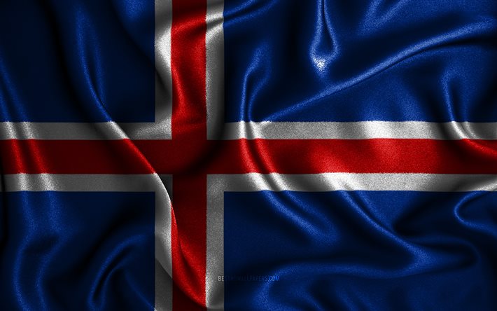 Drapeau islandais, 4k, drapeaux ondul&#233;s en soie, pays europ&#233;ens, symboles nationaux, drapeau de l&#39;Islande, drapeaux en tissu, art 3D, Islande, Europe, drapeau Islande 3D