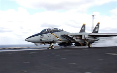 Grumman F-14 Tomcat, US Navy, F-14, American fighter, taking off from an aircraft carrier, Aircraft catapult, American aircraft carrier