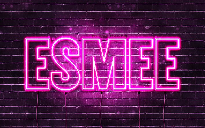 Esme, 4k, pap&#233;is de parede com nomes, nomes femininos, nome de Esme, luzes de n&#233;on roxas, Feliz Anivers&#225;rio Esme, nomes femininos holandeses populares, foto com o nome de Esme
