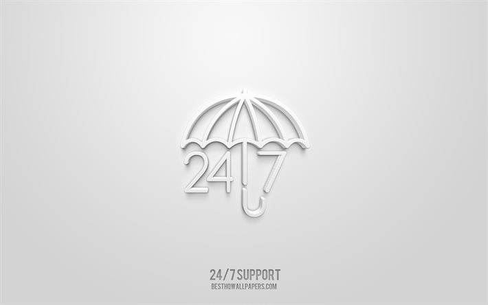 24 7 support 3d-symbol, wei&#223;er hintergrund, 3d-symbole, 24 7 support, service-symbole, 24 7 support-zeichen, service 3d-symbole