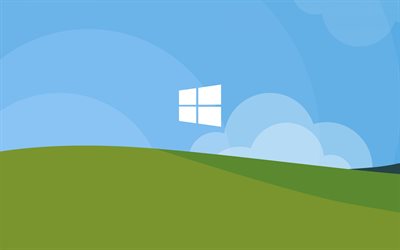Windows logo, cartoon landscape, Windows, spring background, Windows emblem, Windows white logo