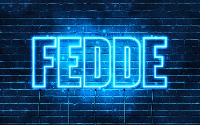 フェッド, 4k, 名前の壁紙, フェッドの名前, 青いネオン, お誕生日おめでとうフェデ, 人気のあるオランダの男性の名前, フェッドの名前の写真