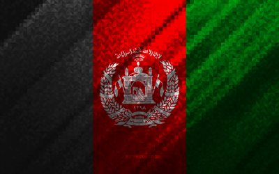 flagge von afghanistan, mehrfarbige abstraktion, afghanistan-mosaikflagge, afghanistan, mosaikkunst, afghanistan-flagge