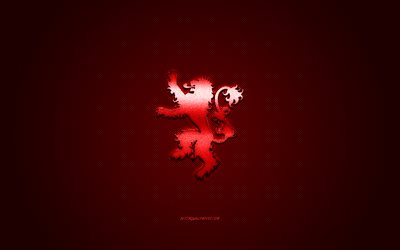 House Lannister, Game Of Thrones, sfondo rosso carbonio, logo House Lannister, trama in fibra di carbonio, emblema House Lannister, segno di metallo House Lannister