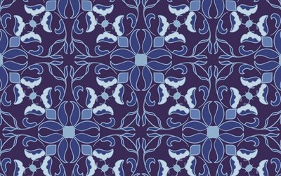 Struttura del fiore blu, 4K, struttura dei fiori retr&#242;, motivo floreale, sfondo floreale blu, struttura dell&#39;ornamento floreale