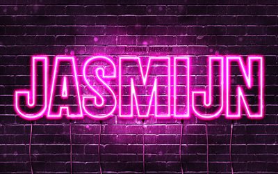 Jasmijn, 4k, wallpapers with names, female names, Jasmijn name, purple neon lights, Happy Birthday Jasmijn, popular dutch female names, picture with Jasmijn name