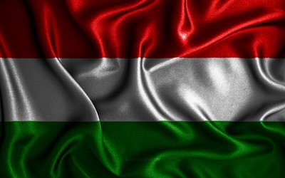 ハンガリーの旗, 4k, シルクの波状の旗, ヨーロッパ諸国, 国のシンボル, ファブリックフラグ, 3Dアート, ハンガリー, ヨーロッパ, ハンガリーの3Dフラグ