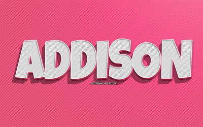 Addison, rosa linjer bakgrund, bakgrundsbilder med namn, Addison namn, kvinnliga namn, Addison gratulationskort, konturteckningar, bild med Addison namn