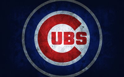 Chicago Cubs, American baseball team, blue stone background, Chicago Cubs logo, grunge art, MLB, baseball, USA, Chicago Cubs emblem