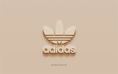 Adidas logosu, kahverengi sıva arka plan, Adidas 3D logosu, Adidas amblemleri, 3D sanat, Adidas
