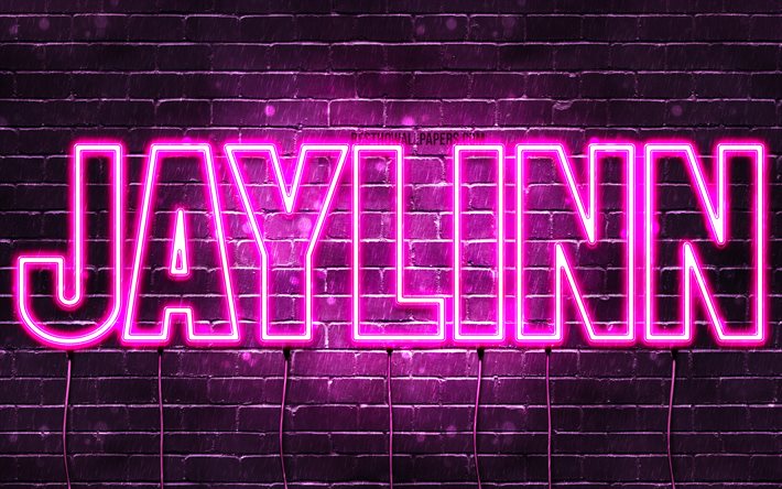 Jaylinn, 4k, pap&#233;is de parede com nomes, nomes femininos, nome Jaylinn, luzes de n&#233;on roxas, Feliz Anivers&#225;rio Jaylinn, nomes femininos holandeses populares, foto com o nome Jaylinn