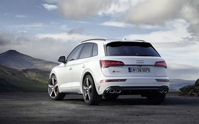 2021, Audi SQ5, 4k, vue arri&#232;re, ext&#233;rieur, crossover blanc, nouveau blanc SQ5, voitures allemandes, Audi