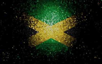 jamaika-flagge, mosaikkunst, nordamerikanische l&#228;nder, flagge von jamaika, nationale symbole, jamaikanische flagge, kunstwerk, nordamerika, jamaika