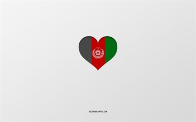 私はアフガニスタンが大好きです, アジア諸国, アフガニスタン, 灰色の背景, アフガニスタンの旗の心, 好きな国, アフガニスタンが大好き