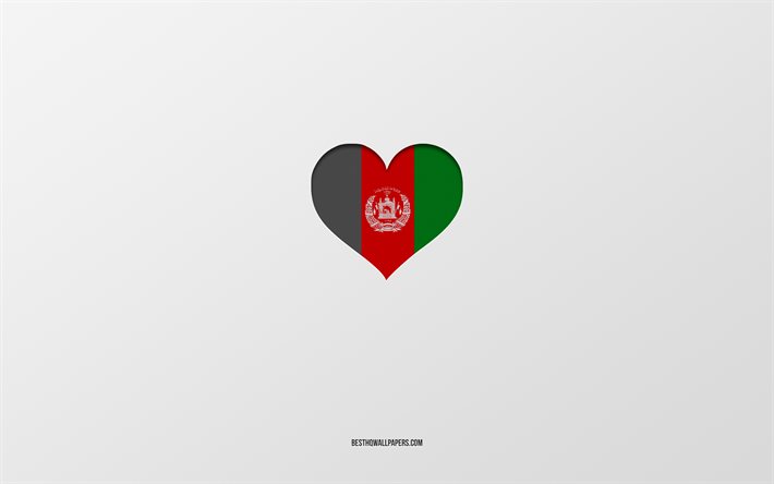 Amo l&#39;Afghanistan, i paesi dell&#39;Asia, l&#39;Afghanistan, lo sfondo grigio, il cuore della bandiera dell&#39;Afghanistan, il paese preferito