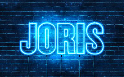 Joris, 4k, taustakuvia nimet, Joris nimi, blue neon valot, Hyv&#228;&#228; Syntym&#228;p&#228;iv&#228;&#228; Joris, suosittu hollantilainen uros nimet, kuva Joris nimi