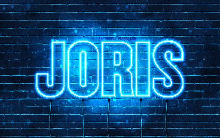 Joris, 4k, wallpapers with names, Joris name, blue neon lights, Happy Birthday Joris, popular dutch male names, picture with Joris name