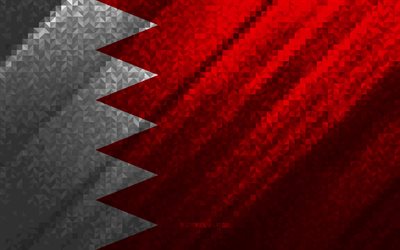 Bandiera del Bahrain, astrazione multicolore, bandiera del mosaico del Bahrain, Bahrain, arte del mosaico, bandiera del Bahrain