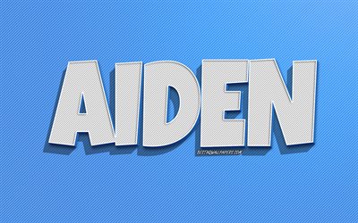 Aiden, blue lines background, wallpapers with names, Aiden name, male names, Aiden greeting card, line art, picture with Aiden name