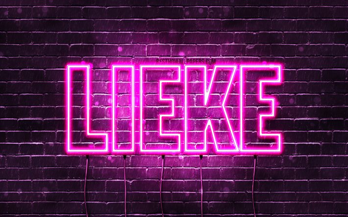 Lieke, 4k, isimli duvar kağıtları, kadın isimleri, Lieke adı, mor neon ışıklar, Mutlu Yıllar Lieke, pop&#252;ler Hollandalı kadın isimleri, Lieke isimli resim