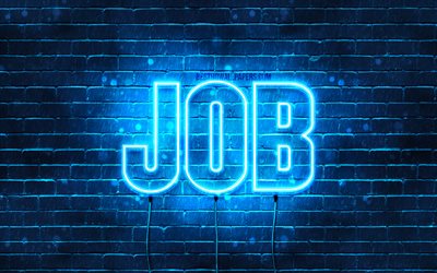 Job, 4k, wallpapers with names, Job name, blue neon lights, Happy Birthday Job, popular dutch male names, picture with Job name