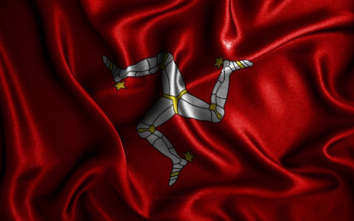 Isle of Man-flaggan, 4k, v&#229;giga sidenflaggor, europeiska l&#228;nder, nationella symboler, tygflaggor, 3D-konst, Isle of Man, Europa, Isle of Man 3D-flaggan