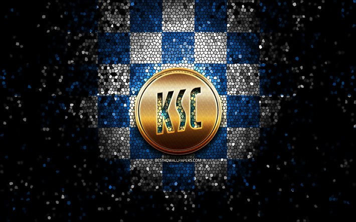 Karlsruher FC, kimalluslogo, Bundesliga 2, sininen valkoinen ruudullinen tausta, jalkapallo, Karlsruher SC, saksalainen jalkapalloseura, Karlsruher-logo, mosaiikkitaide, Saksa