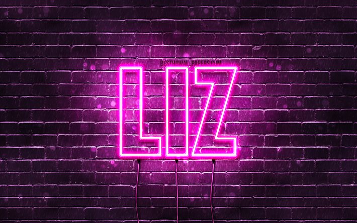 Liz, 4k, isimli duvar kağıtları, kadın isimleri, Liz adı, mor neon ışıklar, Mutlu Yıllar Liz, pop&#252;ler Hollandalı kadın isimleri, Liz isimli resim