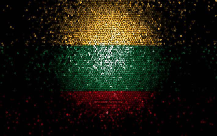 Bandiera lituana, arte del mosaico, paesi europei, bandiera della Lituania, simboli nazionali, opera d&#39;arte, Europa, Lituania