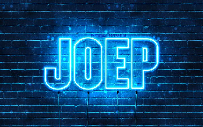Joep, 4k, pap&#233;is de parede com nomes, nome Joep, luzes de n&#233;on azuis, Feliz Anivers&#225;rio Joep, nomes masculinos holandeses populares, foto com o nome Joep