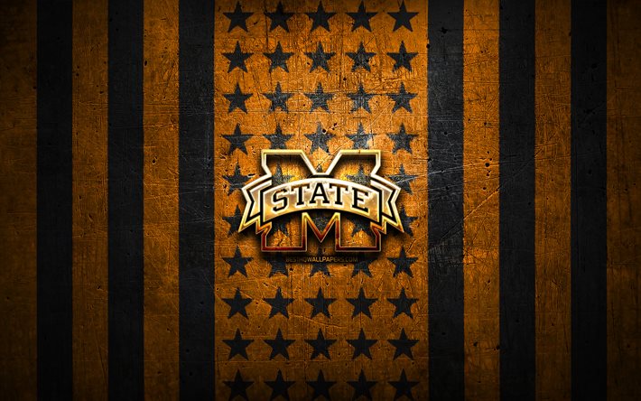 Bandeira do Missouri Tigers, NCAA, fundo laranja preto metal, time de futebol americano, logotipo do Missouri Tigers, EUA, futebol americano, logotipo dourado, Missouri Tigers