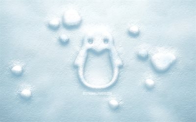 Linux 3D snow logo, 4K, creative, Linux logo, snow backgrounds, Linux 3D logo, Linux