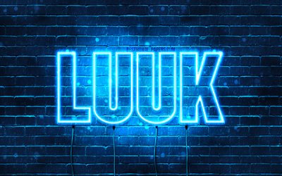 Luuk, 4k, fondos de pantalla con los nombres, Luuk nombre, luces azules de ne&#243;n, Feliz Cumplea&#241;os Luuk, popular holandesa los nombres masculinos, imagen con Luuk nombre