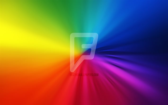 Foursquare logo, 4k, vortex, social networks, rainbow backgrounds, creative, artwork, brands, Foursquare