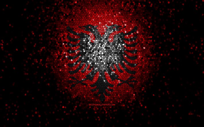 albanische flagge, mosaikkunst, europ&#228;ische l&#228;nder, flagge von albanien, nationale symbole, kunstwerk, europa, albanien