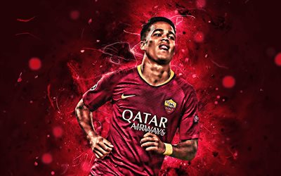 Justin Kluivert, close-up, AS Roma, dutch footballers, soccer, Serie A, Kluivert, neon lights, Roma FC, creative, Italy