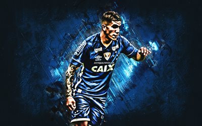 Lucas Romero, Cruzeiro FC, midfielder, joy, goal, blue stone, portrait, famous footballers, football, argentinian footballers, grunge, Serie A, Brazil