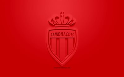 As Monaco FC, criativo logo 3D, fundo vermelho, 3d emblema, Clube de futebol franc&#234;s, Liga 1, Monaco, Fran&#231;a, Arte 3d, futebol, elegante logotipo 3d