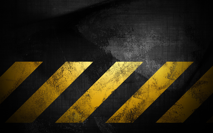 4k, grunge, caution strips, warning background, gray background, yellow lines, warning tapes
